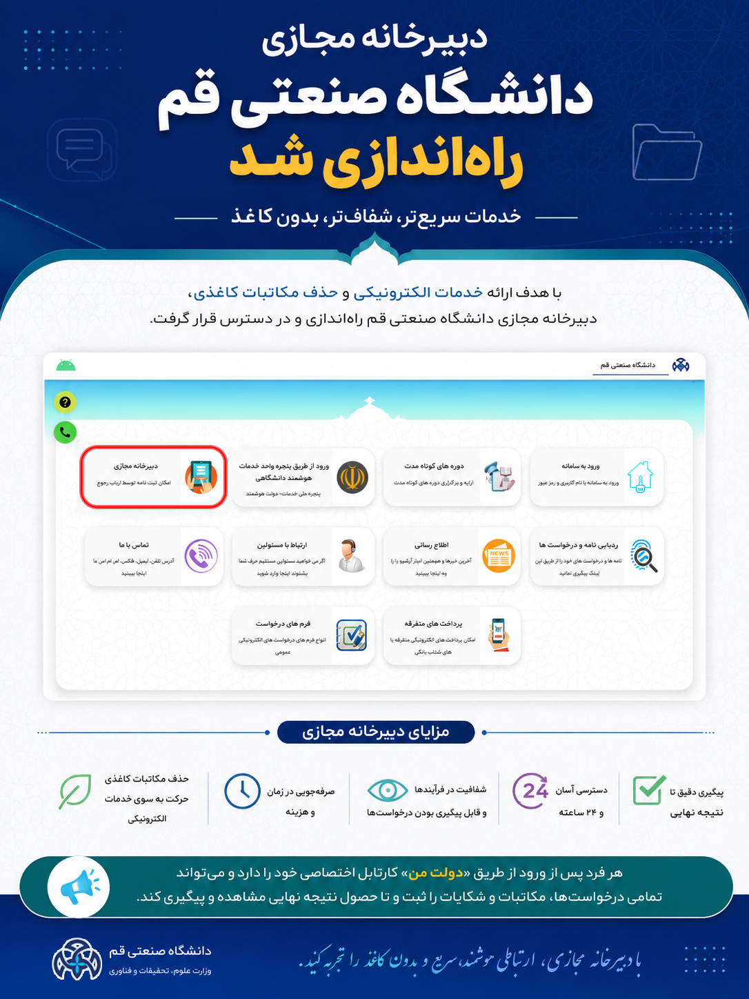 راه اندازی دبیرخانه مجازی دانشگاه صنعتی قم